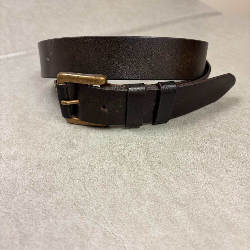 Eddie Bauer Black Italian Leather Roller Brass Buckle Belt VTG Classic Luxury 38